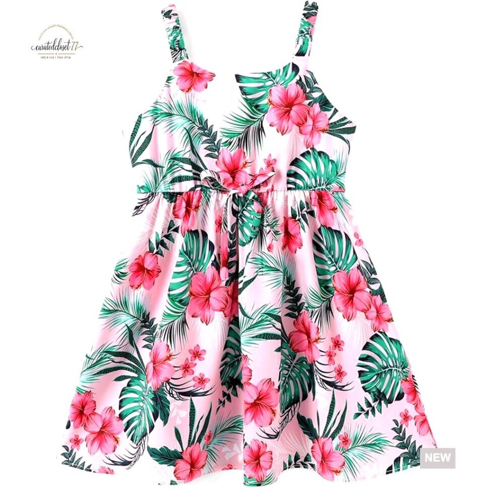 Girls Floral Spaghetti Strap Sundress Size 2-7 Years Lightweight Polyester